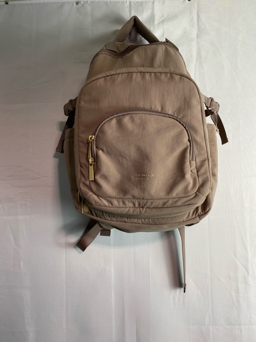 Isaac Mizrahi Taupe Backpack with Gold Hardware